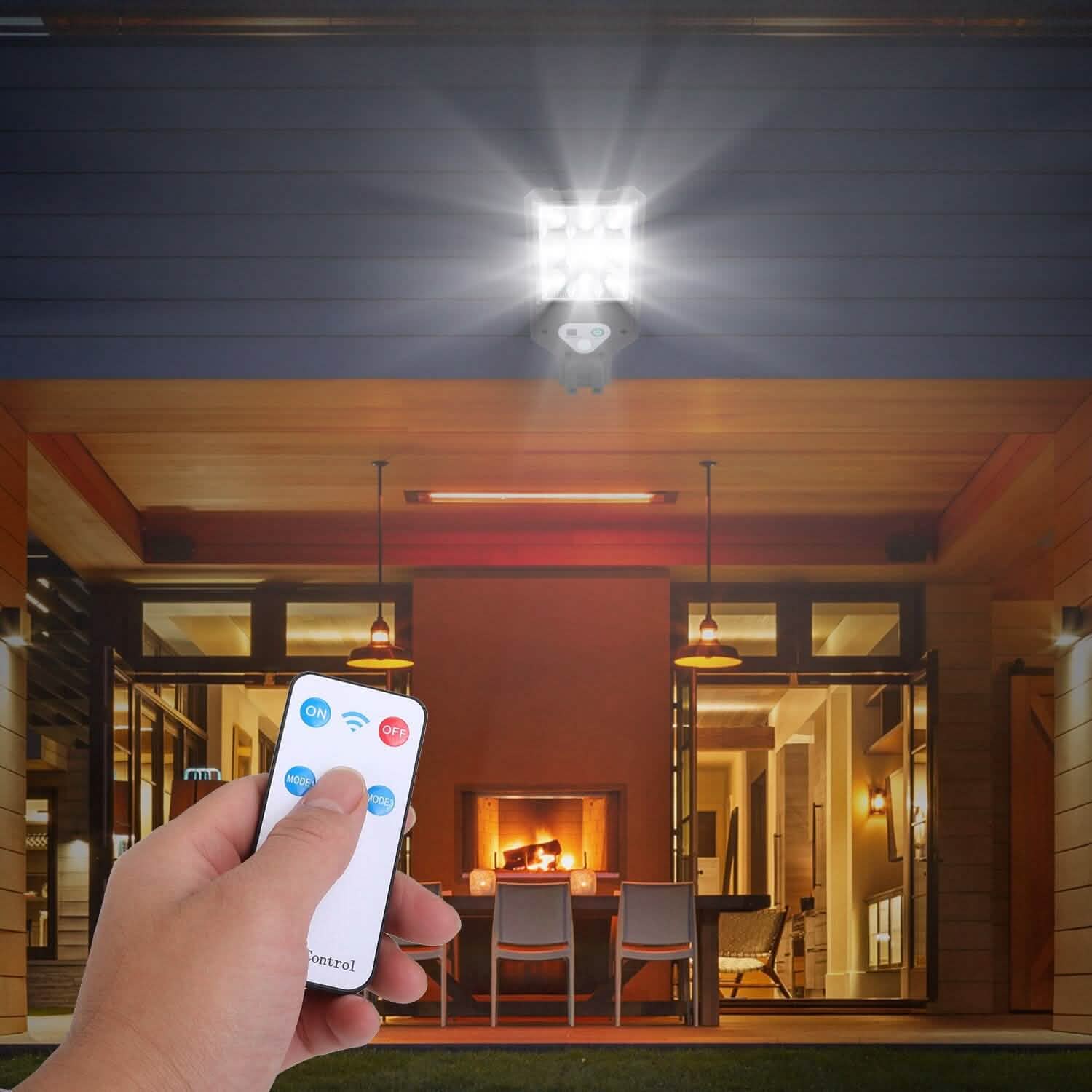 Solar Wall Light Outdoor Beads PIR Motion Sensor Remote Control Wireless Lamps - GJB PRODUCTS