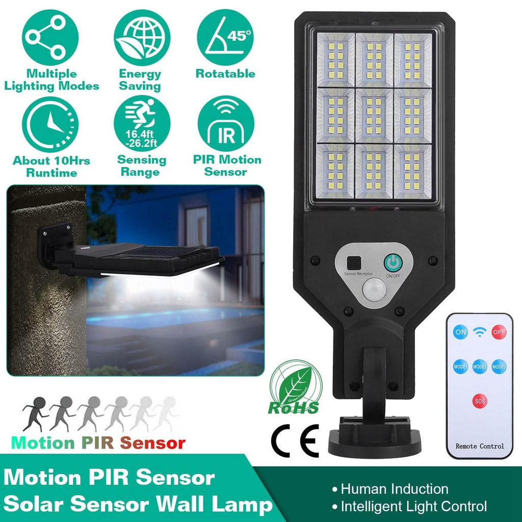 Solar Wall Light Outdoor Beads PIR Motion Sensor Remote Control Wireless Lamps - GJB PRODUCTS