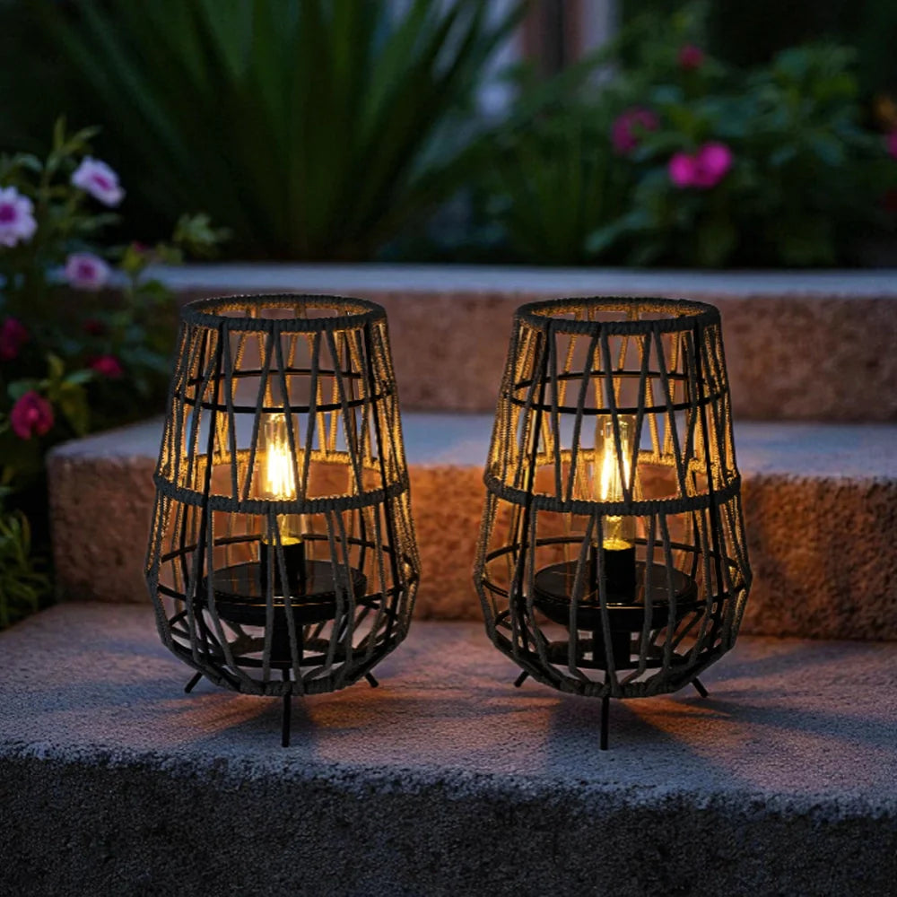 Set of 2 Solar Lantern Outdoor Table Lamp or Hanging Solar Lights by JHY DESIGN