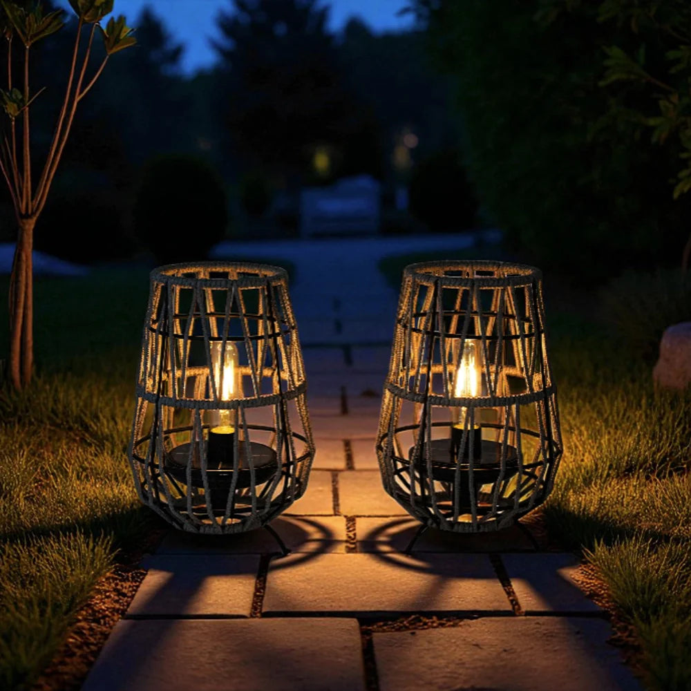 Set of 2 Solar Lantern Outdoor Table Lamp or Hanging Solar Lights by JHY DESIGN