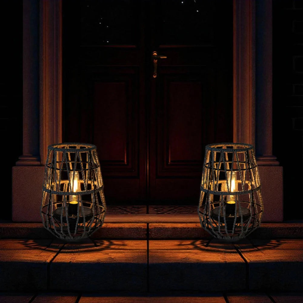 Set of 2 Solar Lantern Outdoor Table Lamp or Hanging Solar Lights by JHY DESIGN