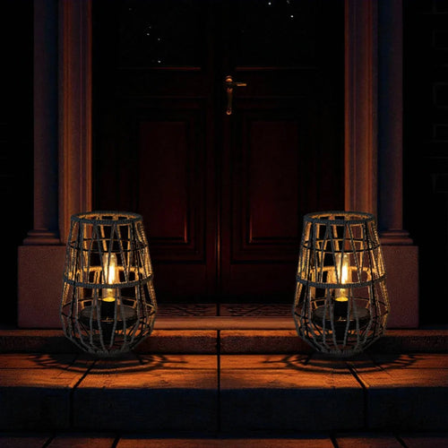 Set of 2 Solar Lantern Outdoor Table Lamp or Hanging Solar Lights by JHY DESIGN