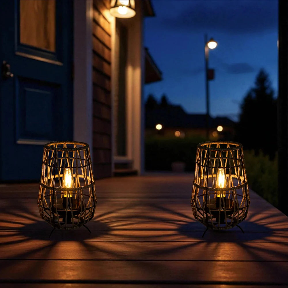 Set of 2 Solar Lantern Outdoor Table Lamp or Hanging Solar Lights by JHY DESIGN