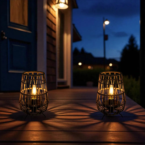 Set of 2 Solar Lantern Outdoor Table Lamp or Hanging Solar Lights by JHY DESIGN