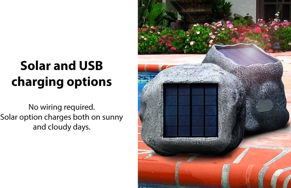 SoundPro 4000: Bluetooth 5.0 Multi - Link Solar or USB Powered Rechargeable Wireless(50’) Rock Speaker(12”) - GJB PRODUCTS