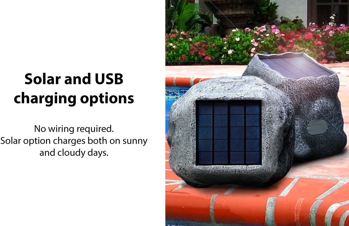 SoundPro 4000: Bluetooth 5.0 Multi - Link Solar or USB Powered Rechargeable Wireless(50’) Rock Speaker(12”) - GJB PRODUCTS