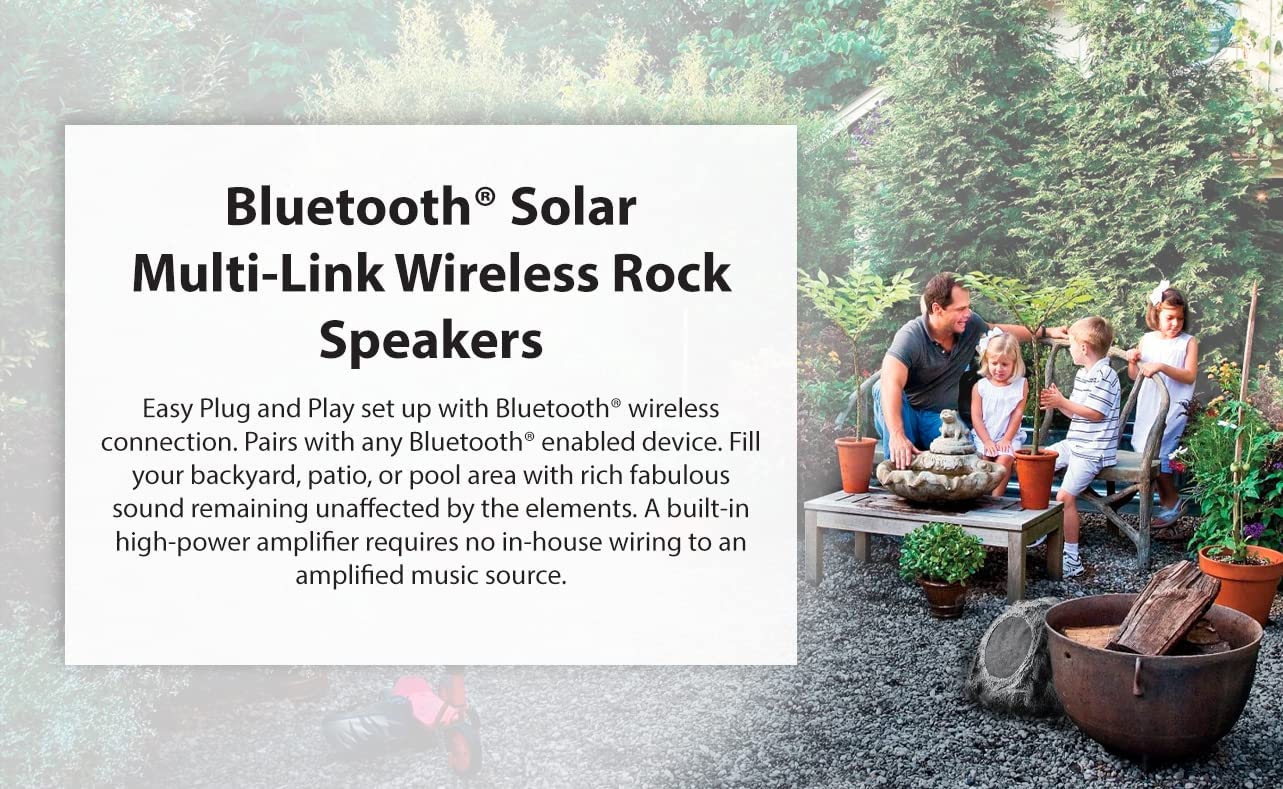 SoundPro 4000: Bluetooth 5.0 Multi - Link Solar or USB Powered Rechargeable Wireless(50’) Rock Speaker(12”) - GJB PRODUCTS