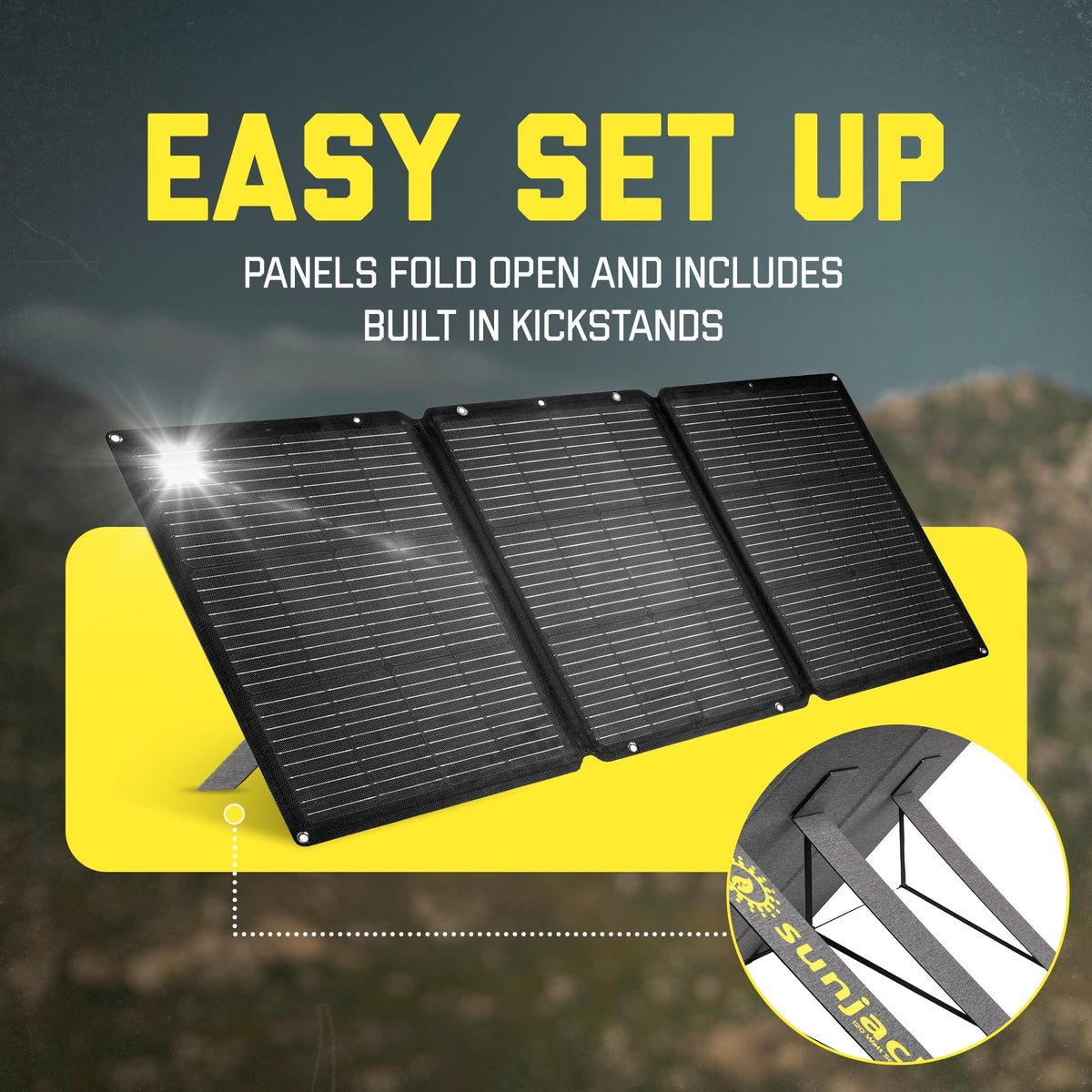 SunJack: 120 Watt ETFE Foldable Portable Solar Panel with Kickstands - GJB PRODUCTS