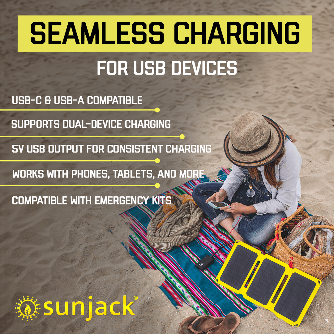 SunJack: 25 Watt ETFE Foldable Portable Solar Panel Charger with Two 10000mAh Power Bank Batteries - GJB PRODUCTS