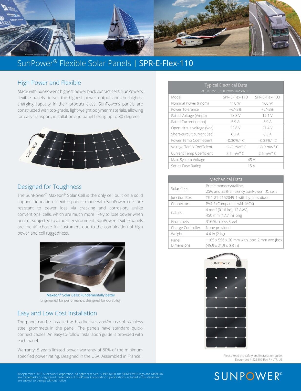 Sunpower 100W Flexible Solar Panel with Maxeon Technology cells - GJB PRODUCTS