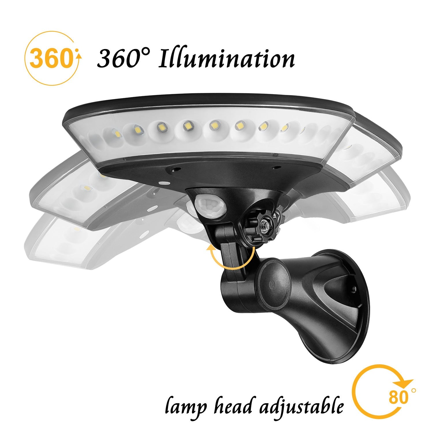 SUNPOWER/EPISTAR: 360 Degree Adjustable Luminous 1.5W - 5.5V/80 - 450Lm Solar Powered Wall LED Light - GJB PRODUCTS