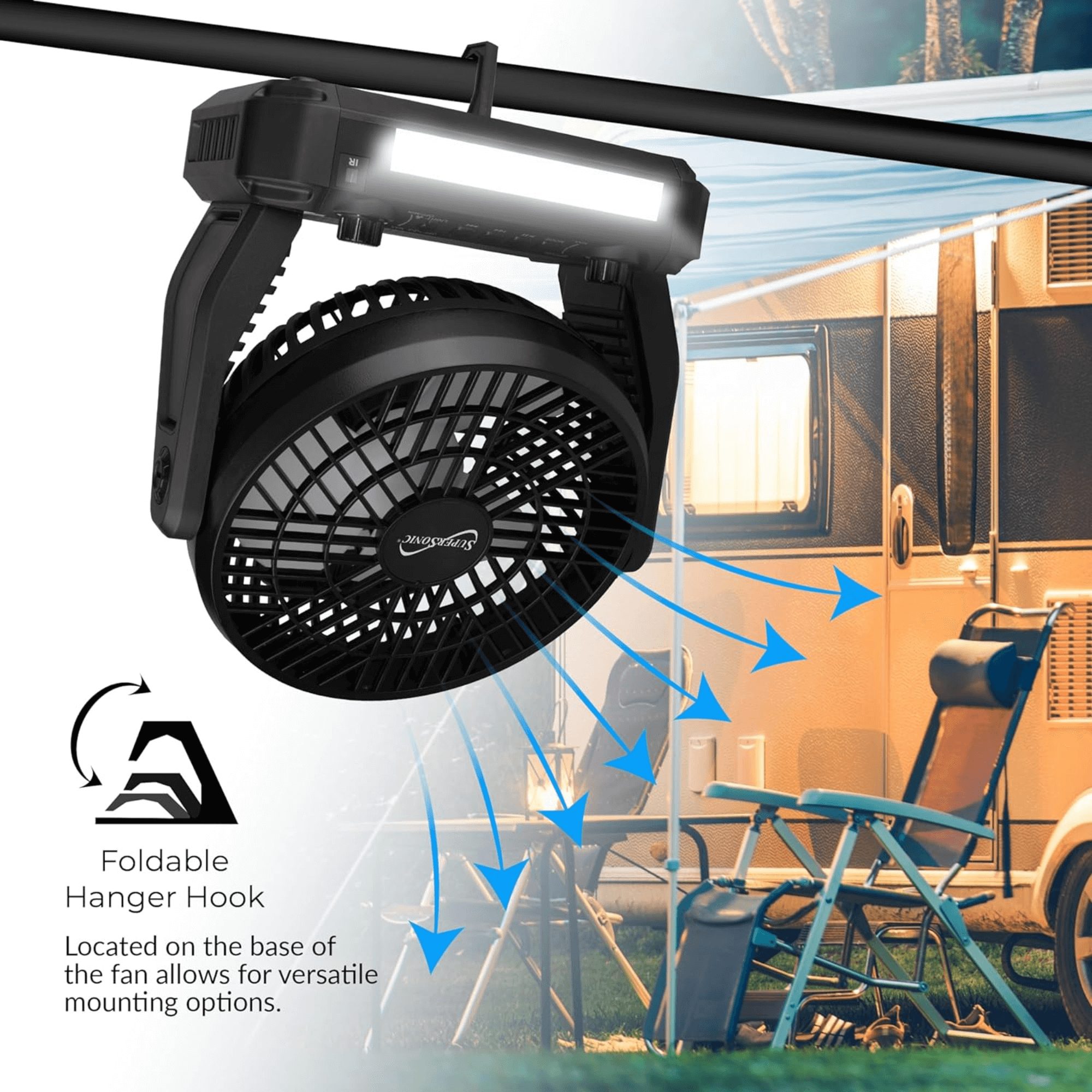 Supersonic: 5V Solar - Powered Adjustable 6” Fan(3 - Speed),Bluetooth Speaker with FM Radio,Remote Controlled and LED Flashlight - GJB PRODUCTS