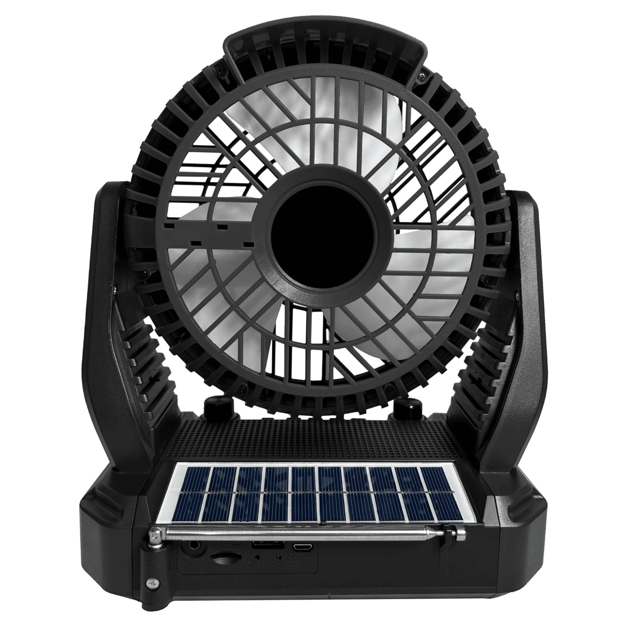 Supersonic: 5V Solar - Powered Adjustable 6” Fan(3 - Speed),Bluetooth Speaker with FM Radio,Remote Controlled and LED Flashlight - GJB PRODUCTS