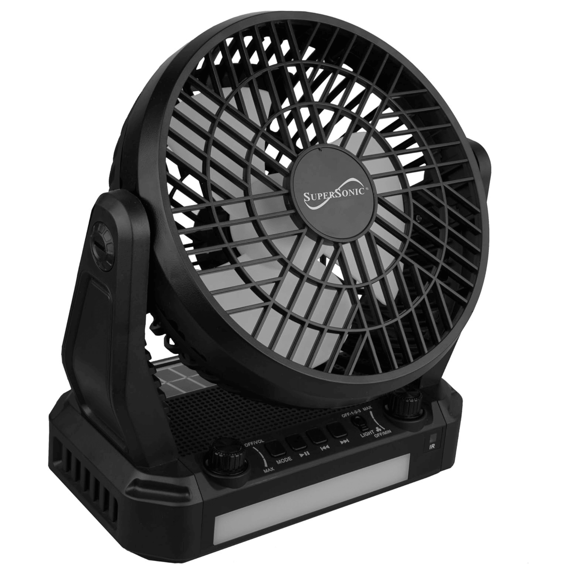 Supersonic: 5V Solar - Powered Adjustable 6” Fan(3 - Speed),Bluetooth Speaker with FM Radio,Remote Controlled and LED Flashlight - GJB PRODUCTS