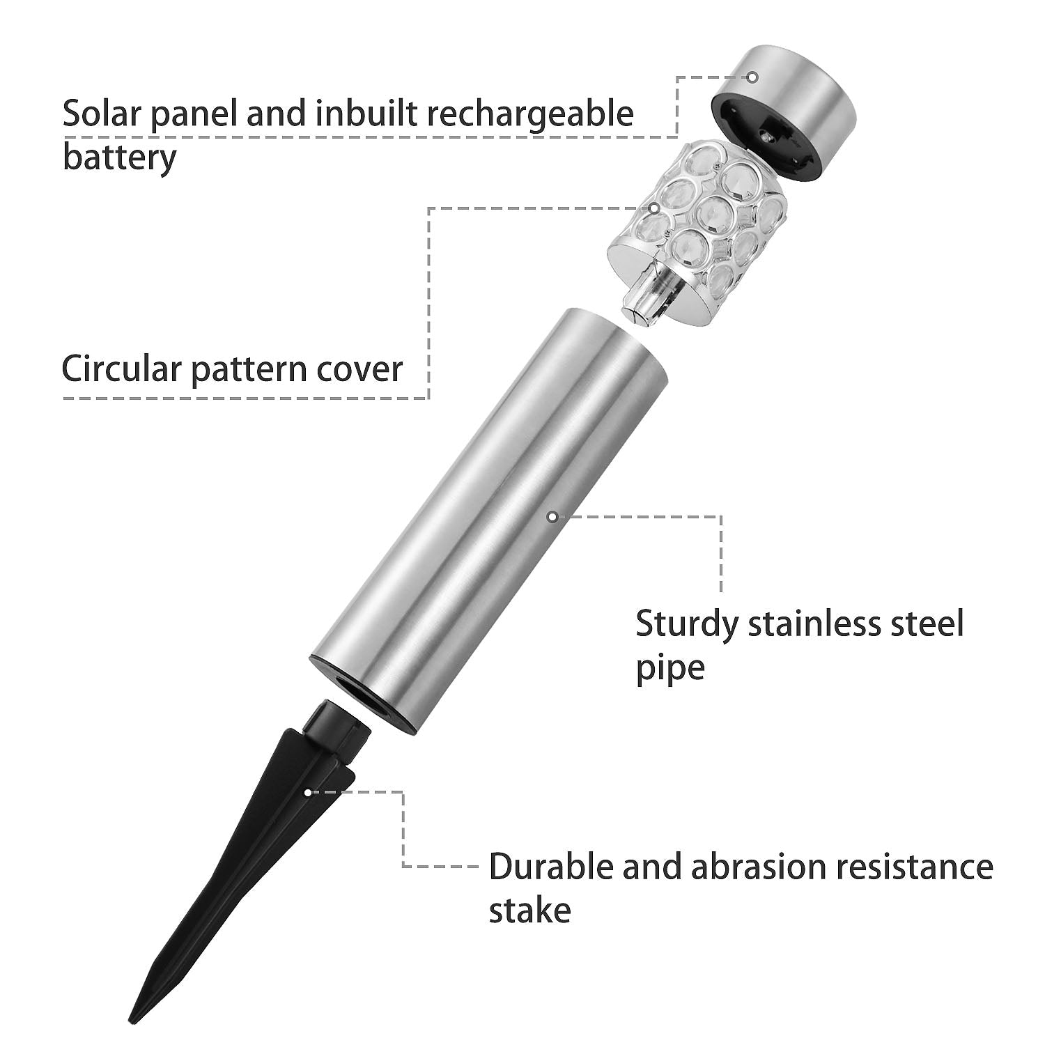 TCHUT: 6Pcs Stainless Steal Solar Powered Pathway Light IP44 Waterproof 3 RGB Color Changing For Yard,Garden or Pathway 8hr Charge - Time - GJB PRODUCTS
