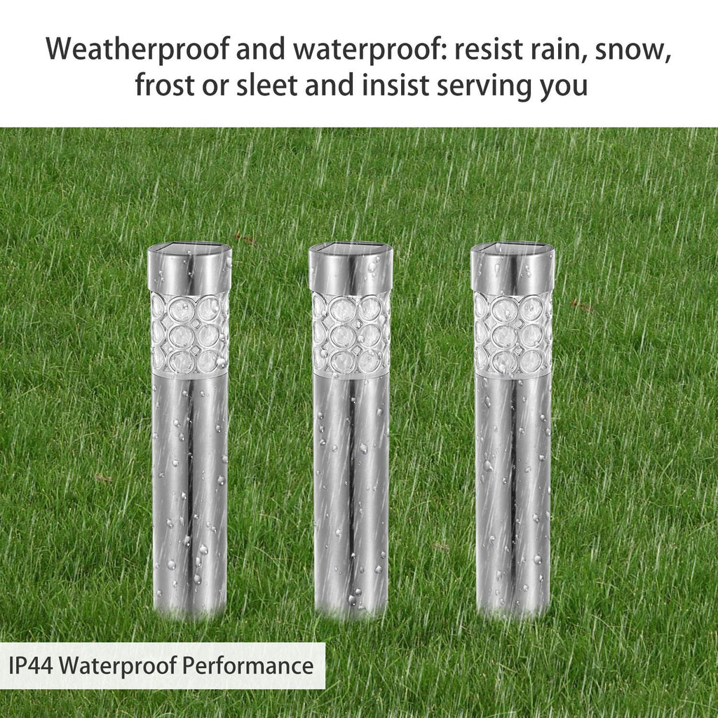 TCHUT: 6Pcs Stainless Steal Solar Powered Pathway Light IP44 Waterproof 3 RGB Color Changing For Yard,Garden or Pathway 8hr Charge - Time - GJB PRODUCTS