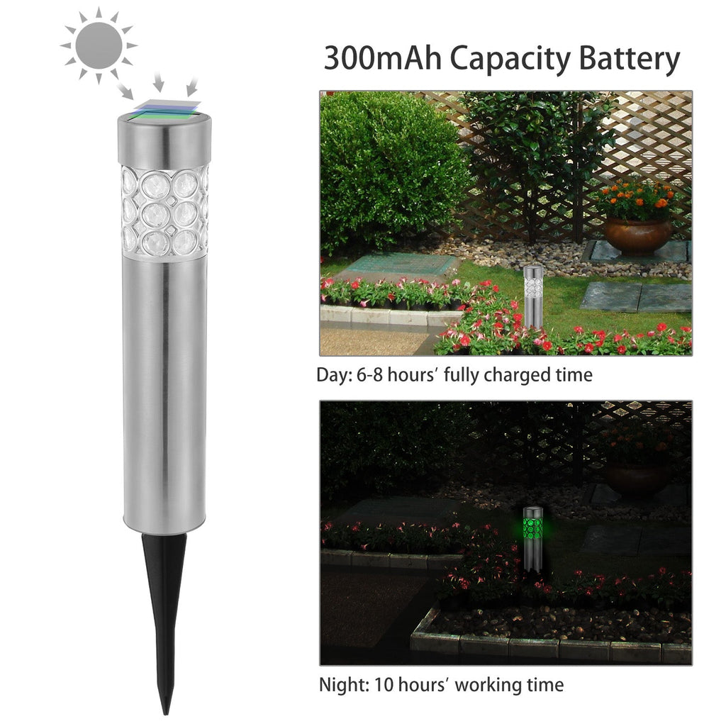 TCHUT: 6Pcs Stainless Steal Solar Powered Pathway Light IP44 Waterproof 3 RGB Color Changing For Yard,Garden or Pathway 8hr Charge - Time - GJB PRODUCTS
