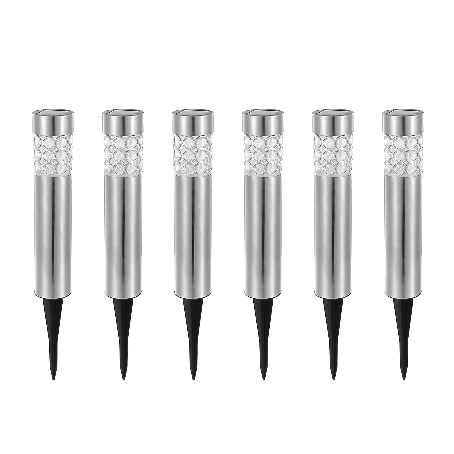 TCHUT: 6Pcs Stainless Steal Solar Powered Pathway Light IP44 Waterproof 3 RGB Color Changing For Yard,Garden or Pathway 8hr Charge - Time - GJB PRODUCTS
