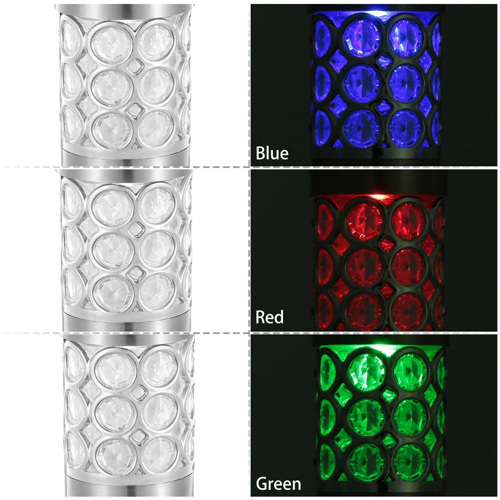 TCHUT: 6Pcs Stainless Steal Solar Powered Pathway Light IP44 Waterproof 3 RGB Color Changing For Yard,Garden or Pathway 8hr Charge - Time - GJB PRODUCTS