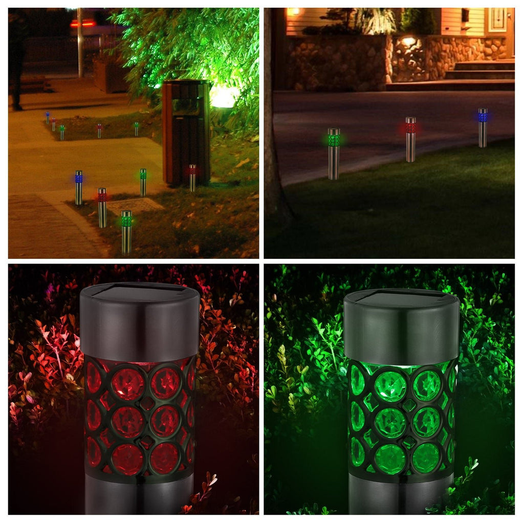 TCHUT: 6Pcs Stainless Steal Solar Powered Pathway Light IP44 Waterproof 3 RGB Color Changing For Yard,Garden or Pathway 8hr Charge - Time - GJB PRODUCTS