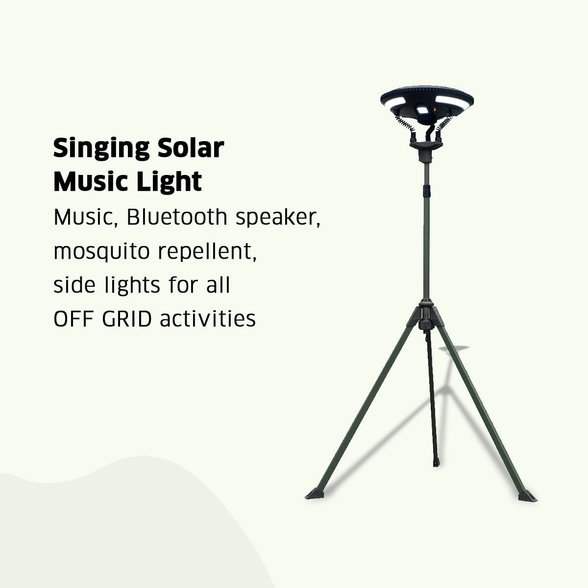 TRU De - LIGHT: Multipurpose Singing Solar(800 mo Lm) Music LED Light - Bluetooth Speaker / Main Light + 3 Independent Detachable Multi Mode Lights/Mosquito Repellent Light/Tripod+Carrying Bag - GJB PRODUCTS