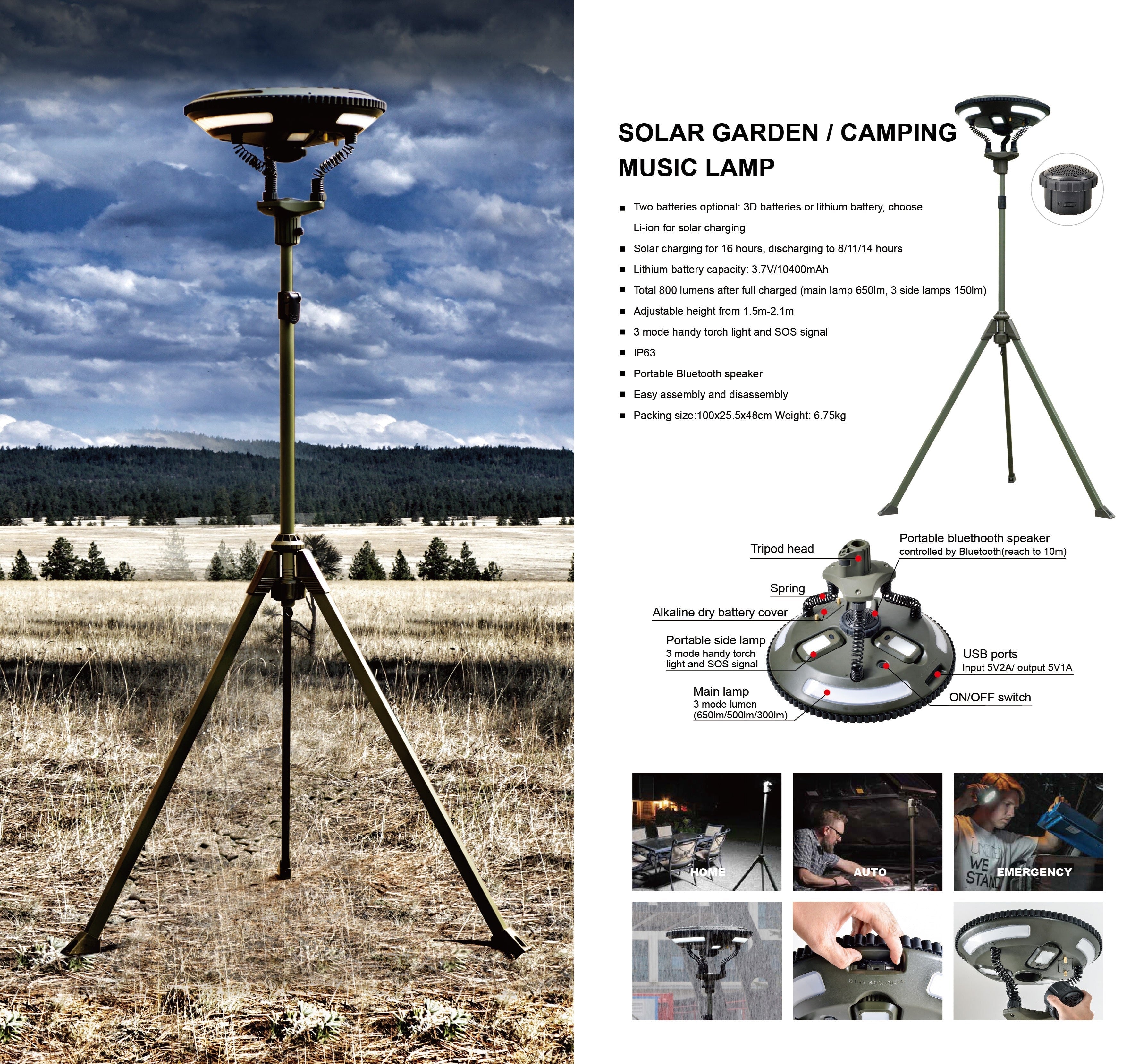TRU De - LIGHT: Multipurpose Singing Solar(800 mo Lm) Music LED Light - Bluetooth Speaker / Main Light + 3 Independent Detachable Multi Mode Lights/Mosquito Repellent Light/Tripod+Carrying Bag - GJB PRODUCTS