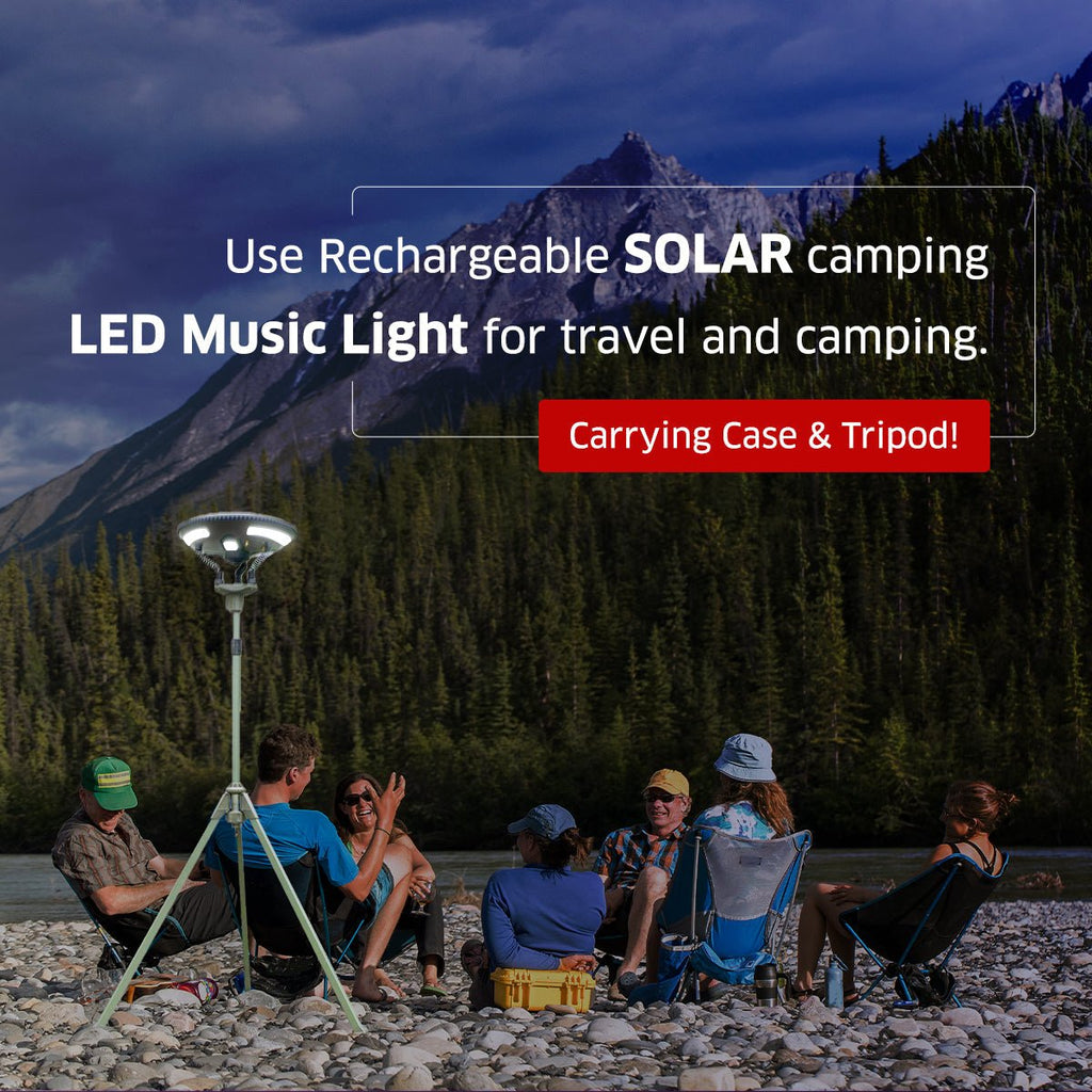 TRU De - LIGHT: Multipurpose Singing Solar(800 mo Lm) Music LED Light - Bluetooth Speaker / Main Light + 3 Independent Detachable Multi Mode Lights/Mosquito Repellent Light/Tripod+Carrying Bag - GJB PRODUCTS