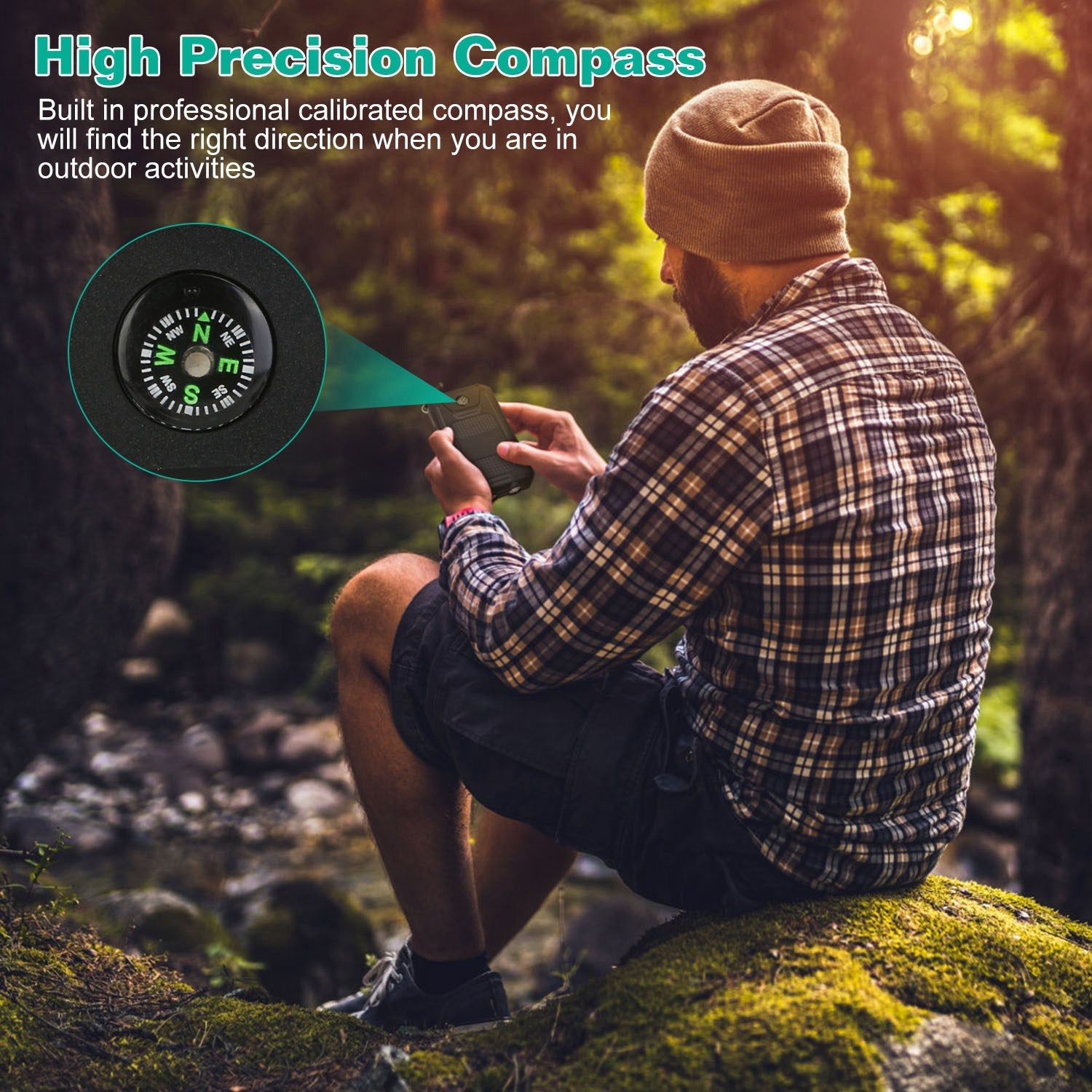 Universal for Apple: 10,000mAh 5V USB or Solar Powered Power Bank with Dual USB, LED Lights(3 - Mode) and Compass - GJB PRODUCTS