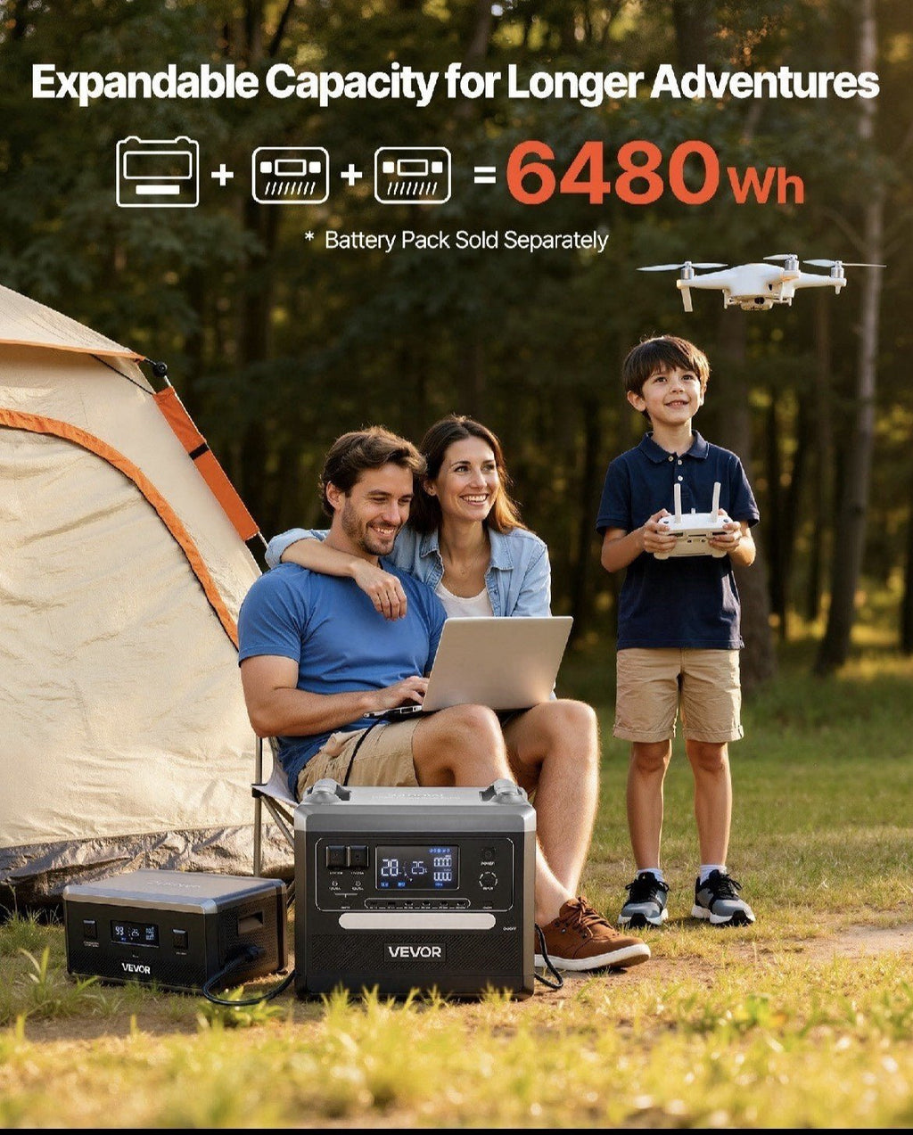 VEVOR: 2400W Portable Solar Powered Generator w/ 200W Foldable Solar Panel - GJB PRODUCTS