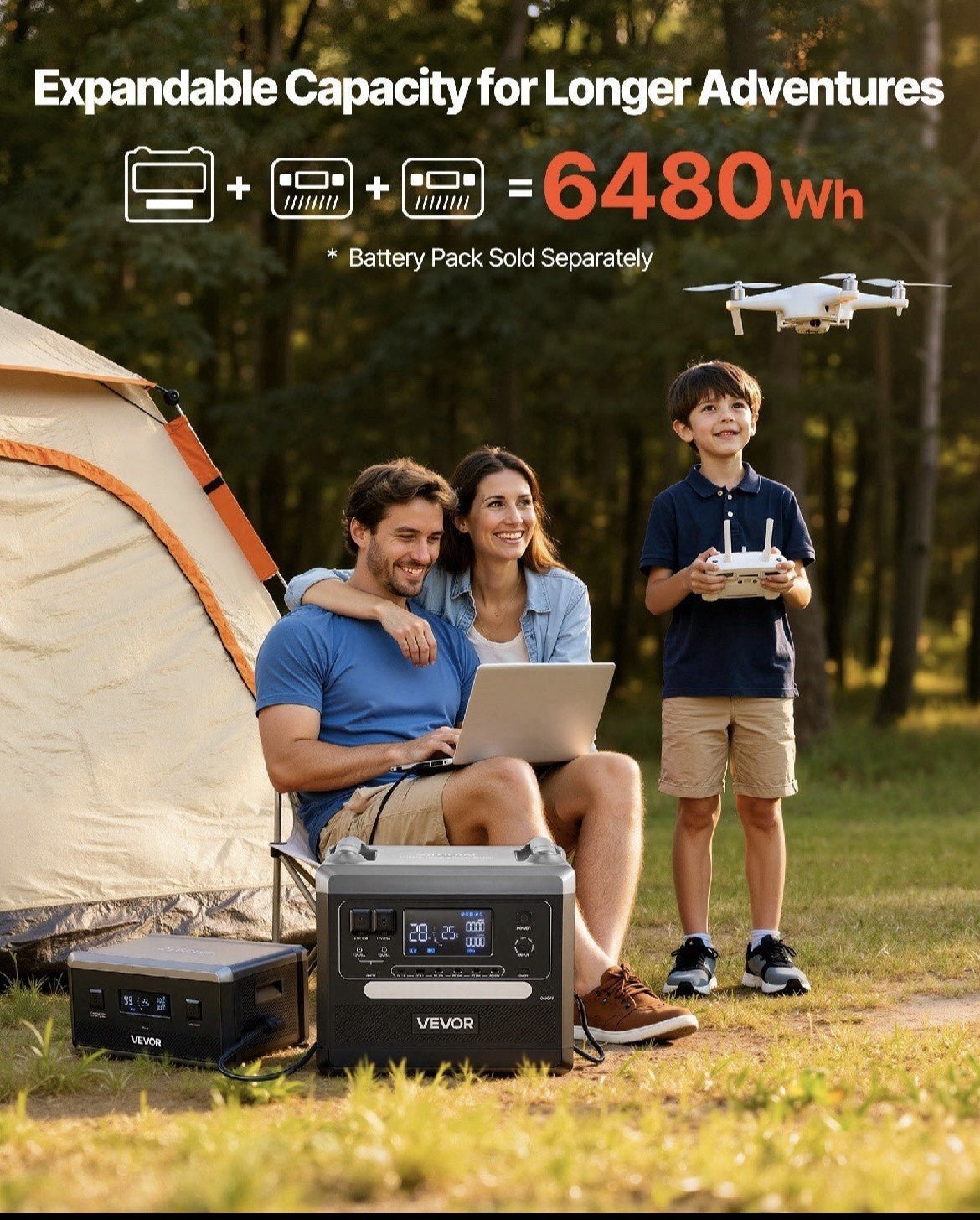 VEVOR: 2400W Portable Solar Powered Generator w/ 200W Foldable Solar Panel - GJB PRODUCTS