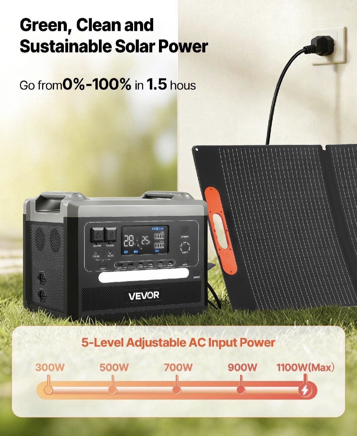 VEVOR: 2400W Portable Solar Powered Generator w/ 200W Foldable Solar Panel - GJB PRODUCTS