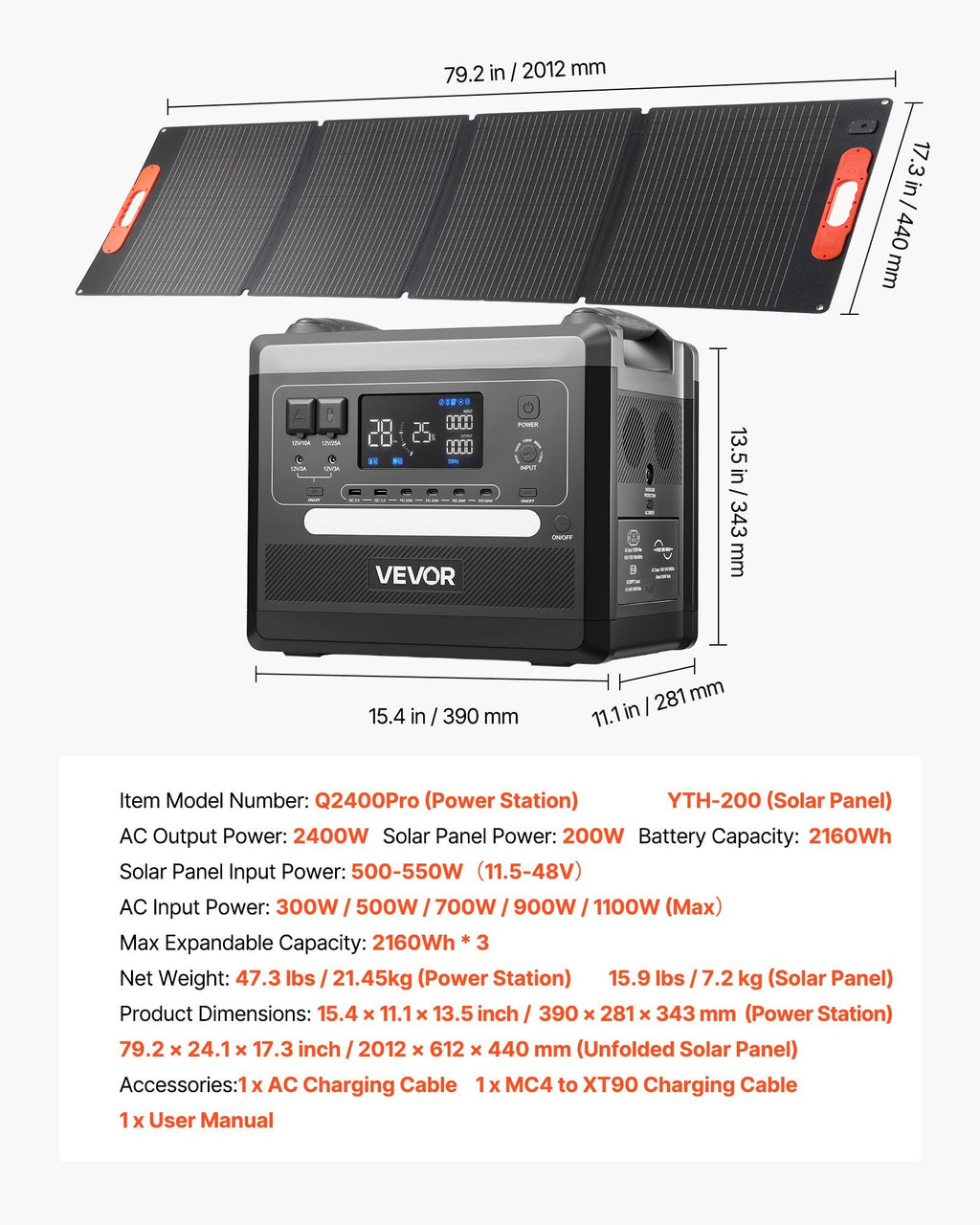 VEVOR: 2400W Portable Solar Powered Generator With 200W Foldable Solar Panel• 2160Wh Expandable LiFePO4 Battery Backup•10 Output Ports & Adjustable Input Power•Home or Office - Grid use - GJB PRODUCTS