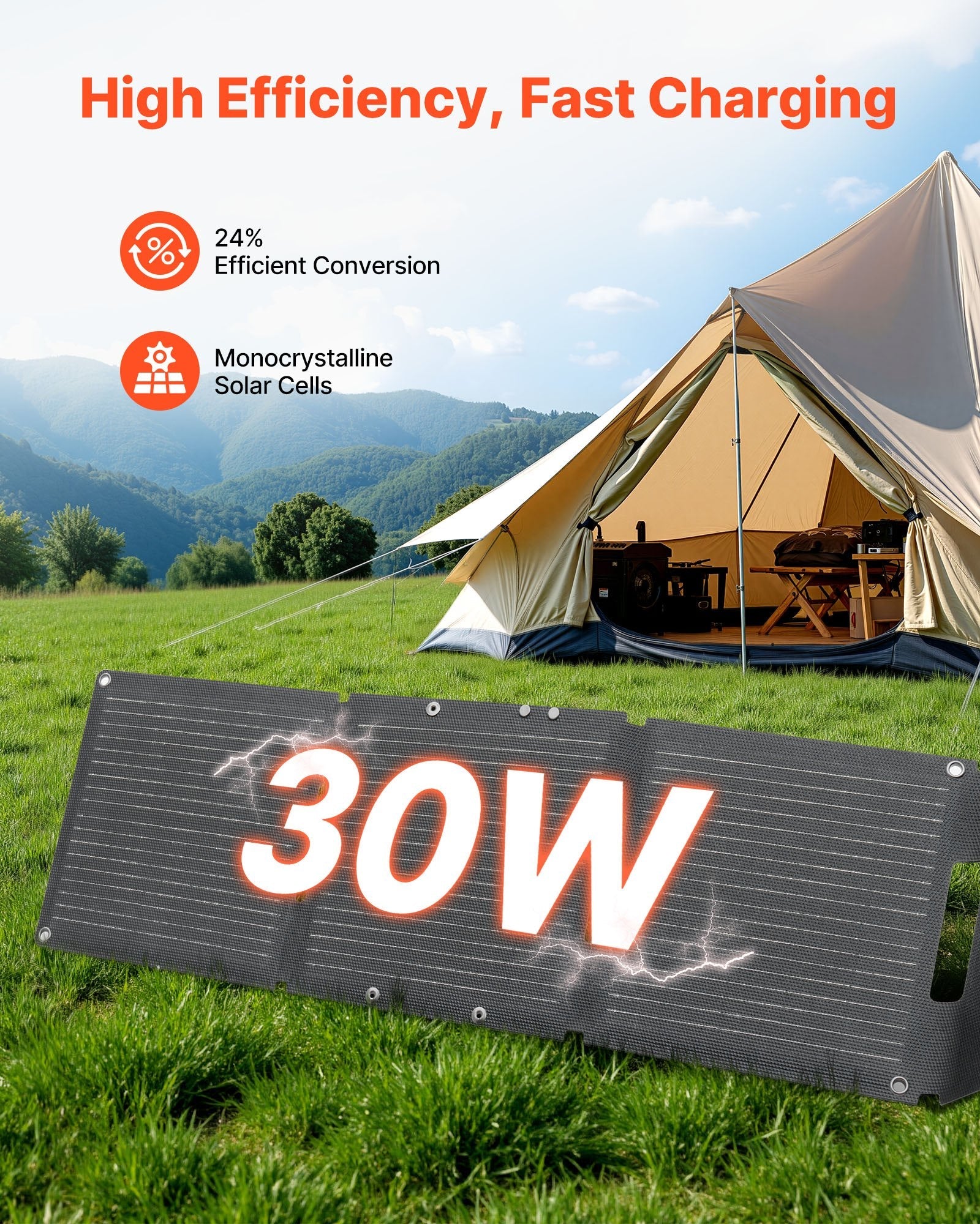 VEVOR: 30W Foldable Solar Panel Charger - GJB PRODUCTS