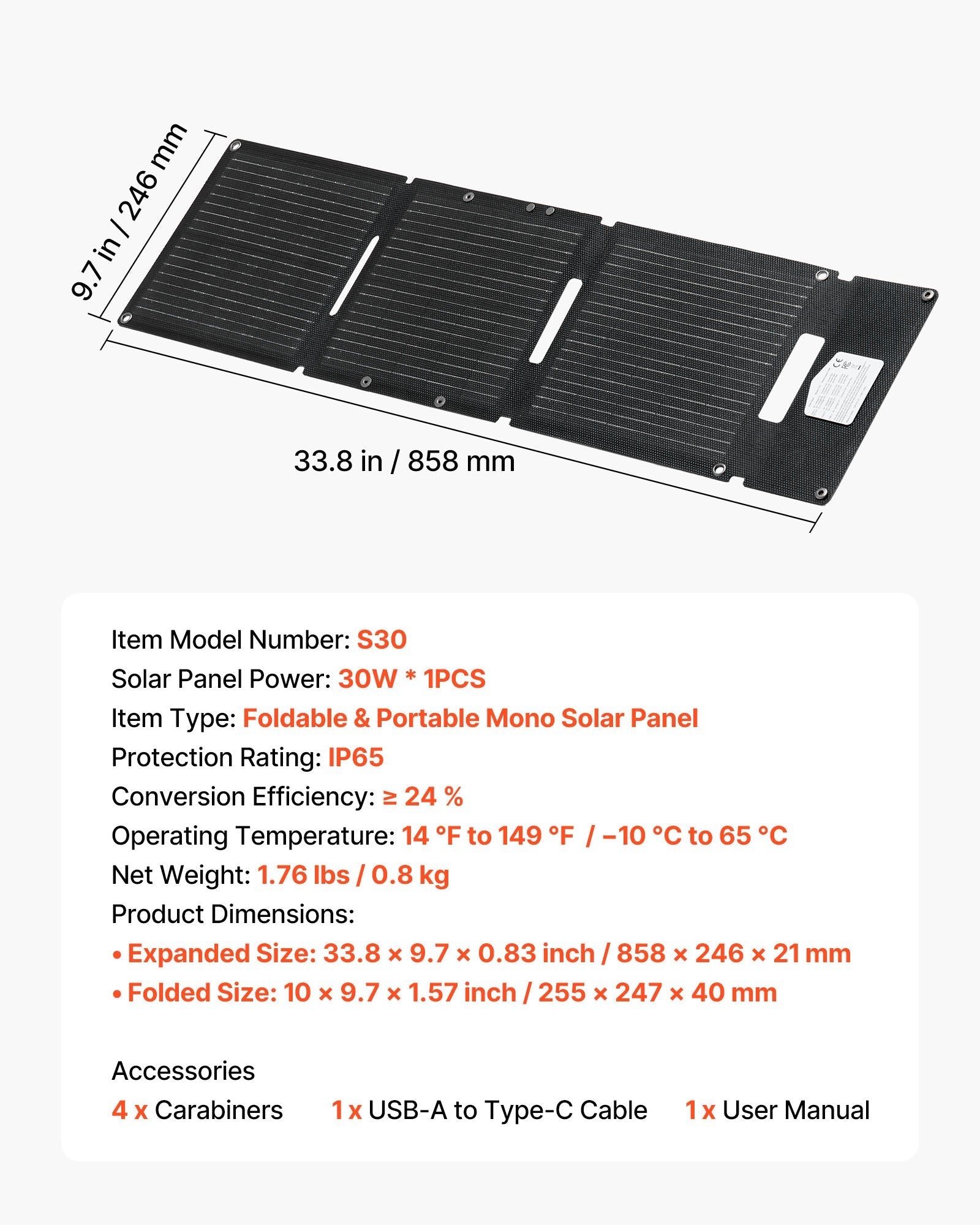 VEVOR: 30W Foldable Solar Panel Charger - GJB PRODUCTS