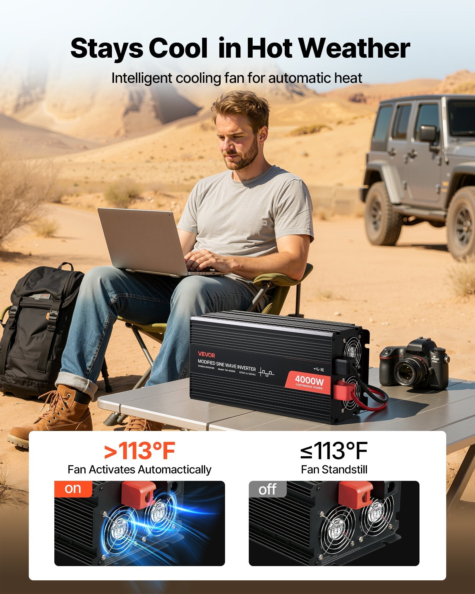VEVOR: 4000W Power Inverter, 12V DC To 120V AC, Solar Charger For RV, Truck - GJB PRODUCTS