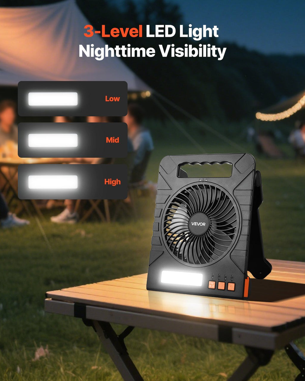 VEVOR: 4W Solar 7” High - Speed Fan with 3 - Level LED Lantern and Timer - GJB PRODUCTS