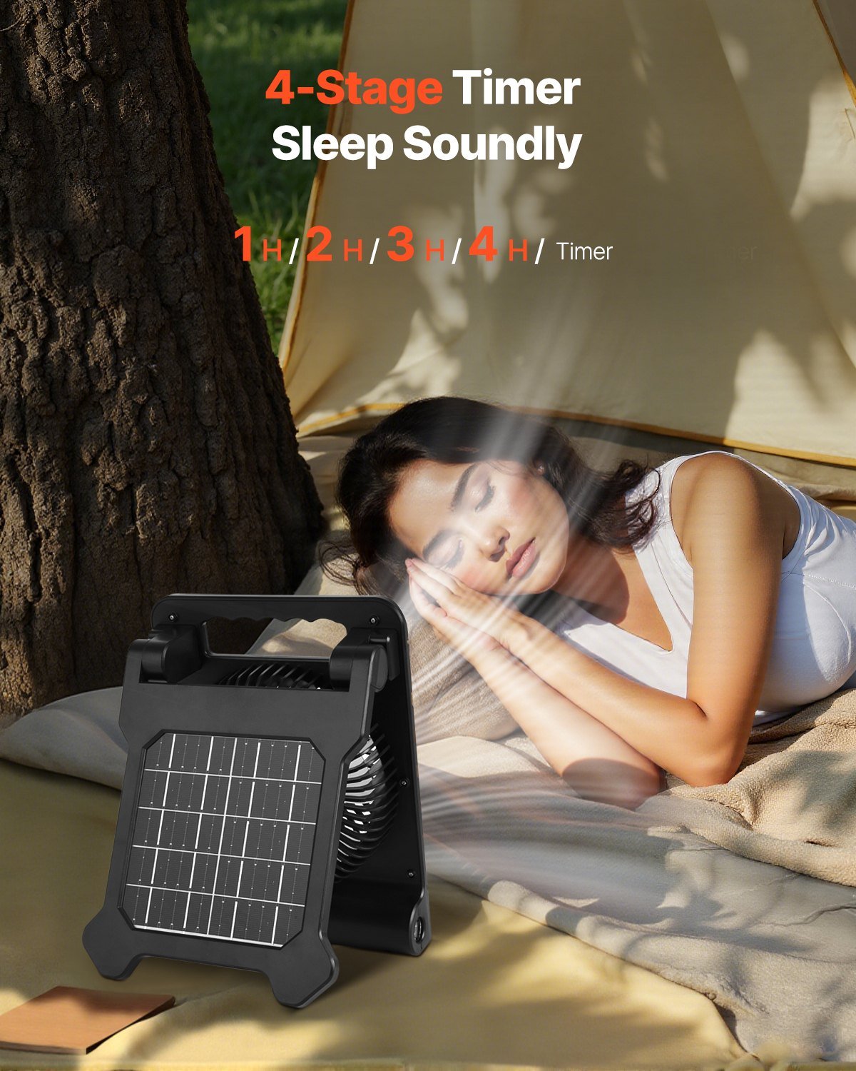 VEVOR: 4W Solar 7” High - Speed Fan with 3 - Level LED Lantern and Timer - GJB PRODUCTS