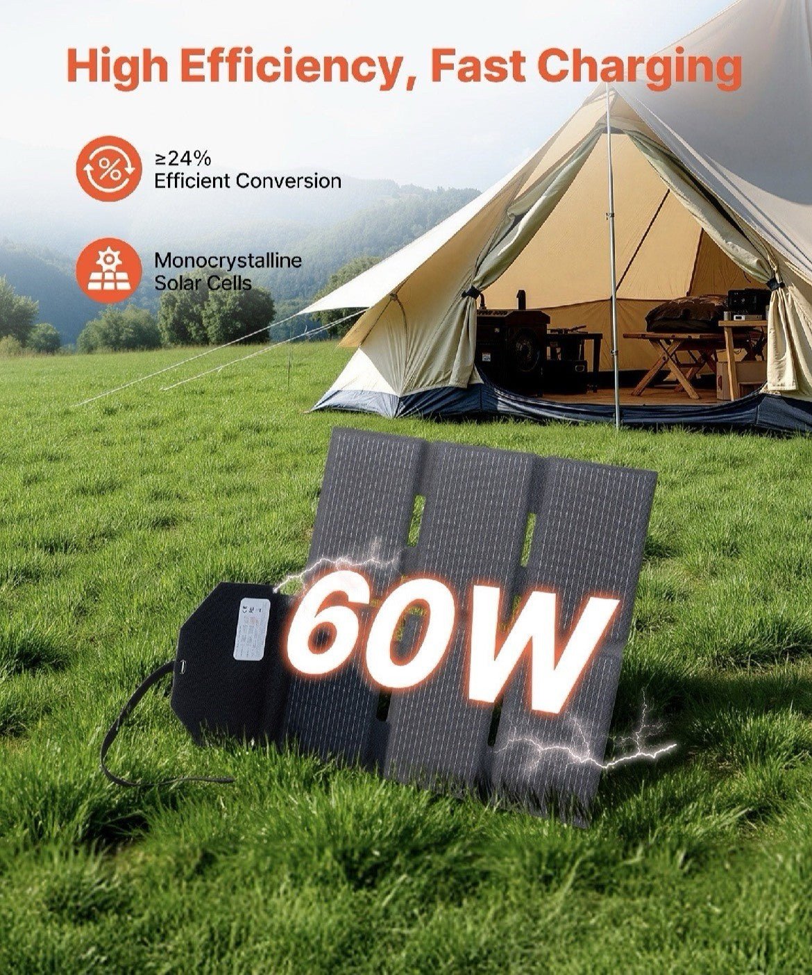 VEVOR: 60W Foldable Solar Panel Charger - GJB PRODUCTS