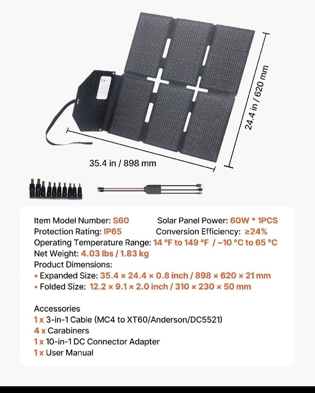 VEVOR: 60W Foldable Solar Panel Charger - GJB PRODUCTS