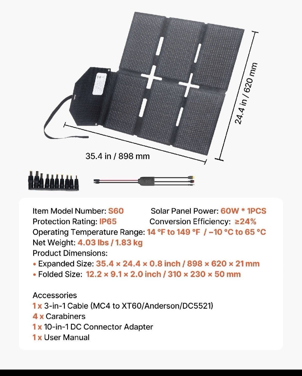 VEVOR: 60W Foldable Solar Panel Charger - GJB PRODUCTS