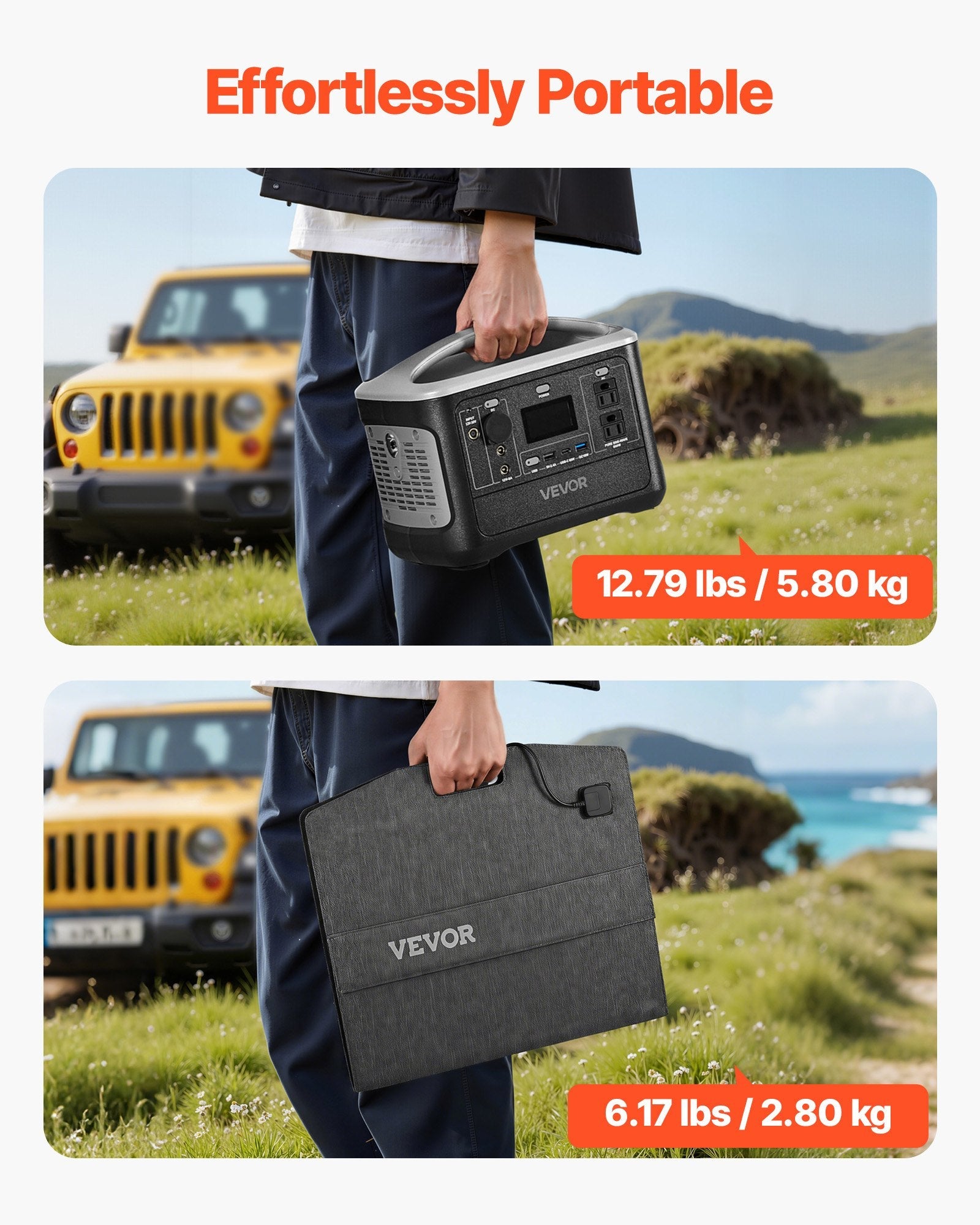Vevor: Portable Power Station With 100W Solar Panel, 600W Solar Generator Power Station, 493Wh LiFePO4 Battery Backup With 8 Output Ports For Home Emergency, Outdoor Camping, RV Travel - GJB PRODUCTS