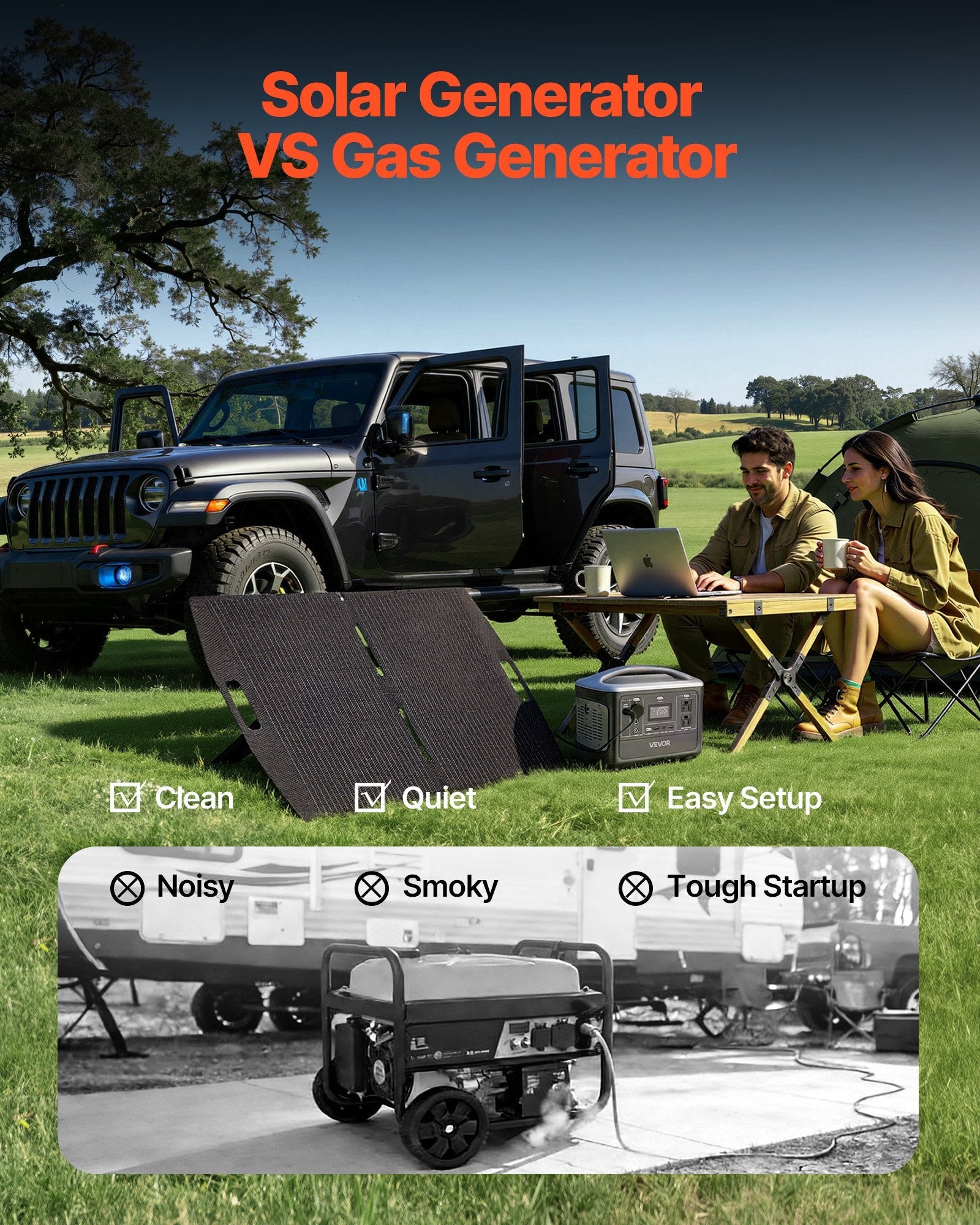 Vevor: Portable Power Station With 100W Solar Panel, 600W Solar Generator Power Station, 493Wh LiFePO4 Battery Backup With 8 Output Ports For Home Emergency, Outdoor Camping, RV Travel - GJB PRODUCTS