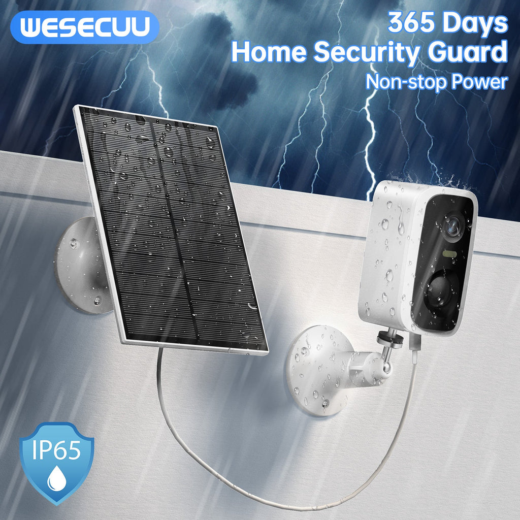 WESECUU: Mini Solar Powered WiFi/Bluetooth Camera with Motion Detection,2 - Way Talk,Night Vison and Spotlight with 1.6V Solar Panel - GJB PRODUCTS