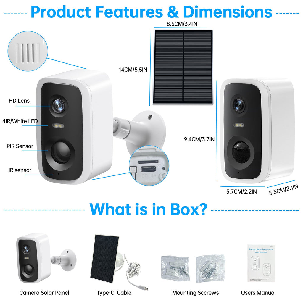 WESECUU: Mini Solar Powered WiFi/Bluetooth Camera with Motion Detection,2 - Way Talk,Night Vison and Spotlight with 1.6V Solar Panel - GJB PRODUCTS