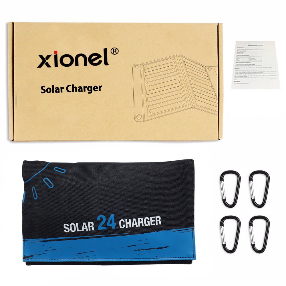Xionel: Portable Outdoor 24W Solar Power Bank for Multiple Devices with Waterproof PVC Fabric - GJB PRODUCTS