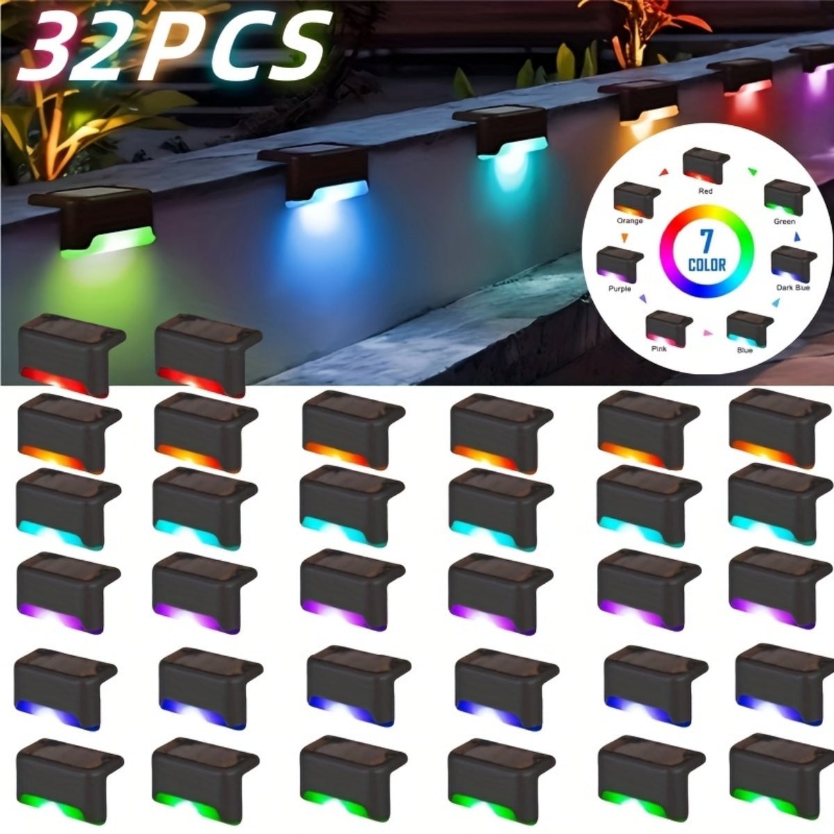YoYo: 16 & 32 Pack Outdoor 2V Solar Powered RGB & Warm Light Deck/Step/Fence LED Lights - GJB PRODUCTS